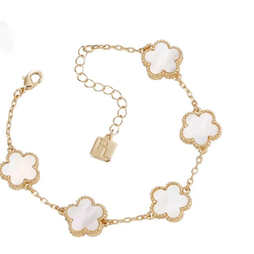 Park Lane Gold and White Ivy Clover Floral Charm Bracelet | Designer Inspired